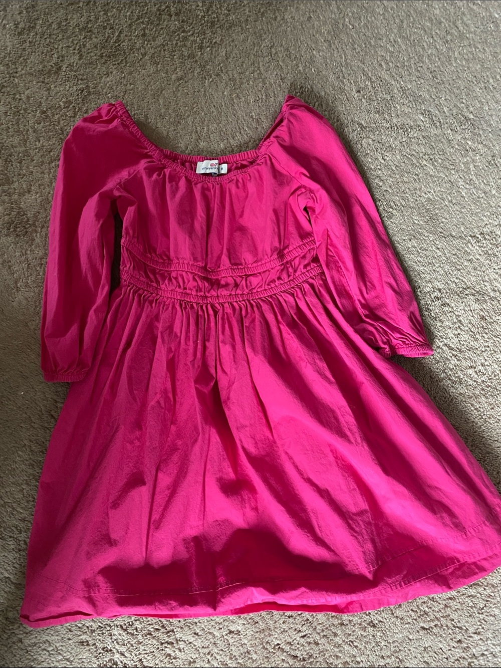 Vineyard Vines Girls Hot Pink Long Sleeve Cotton Dress
